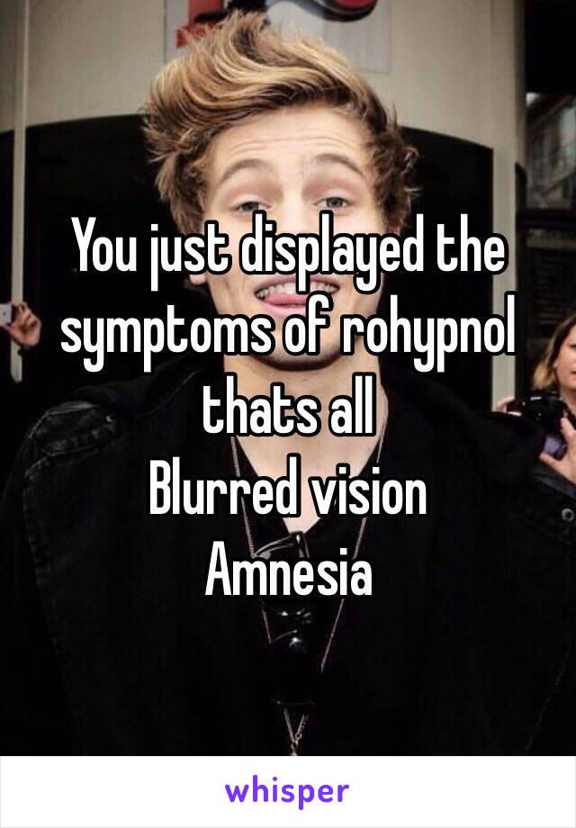 You just displayed the symptoms of rohypnol thats all 
Blurred vision 
Amnesia