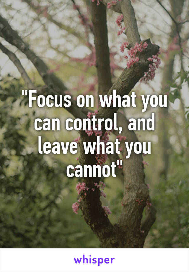 "Focus on what you can control, and leave what you cannot"