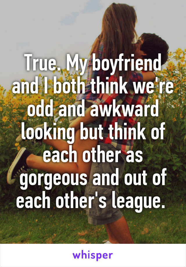 True. My boyfriend and I both think we're odd and awkward looking but think of each other as gorgeous and out of each other's league. 