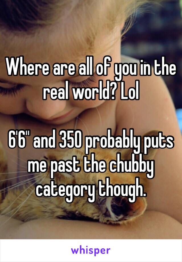 Where are all of you in the real world? Lol

6'6" and 350 probably puts me past the chubby category though. 