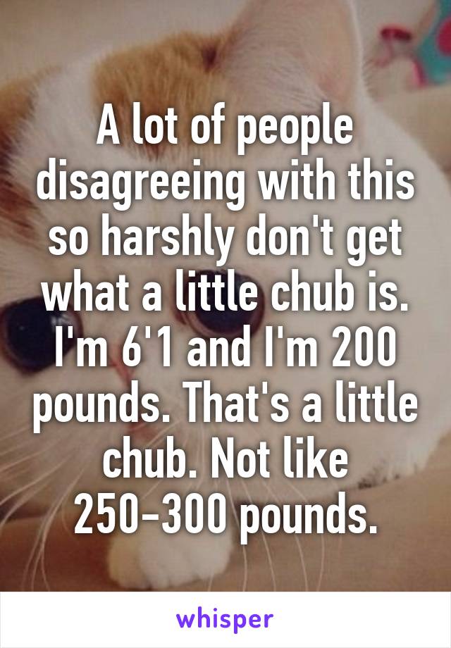 A lot of people disagreeing with this so harshly don't get what a little chub is. I'm 6'1 and I'm 200 pounds. That's a little chub. Not like 250-300 pounds.