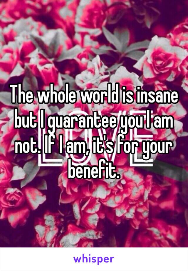 The whole world is insane but I guarantee you I am not. If I am, it's for your benefit.