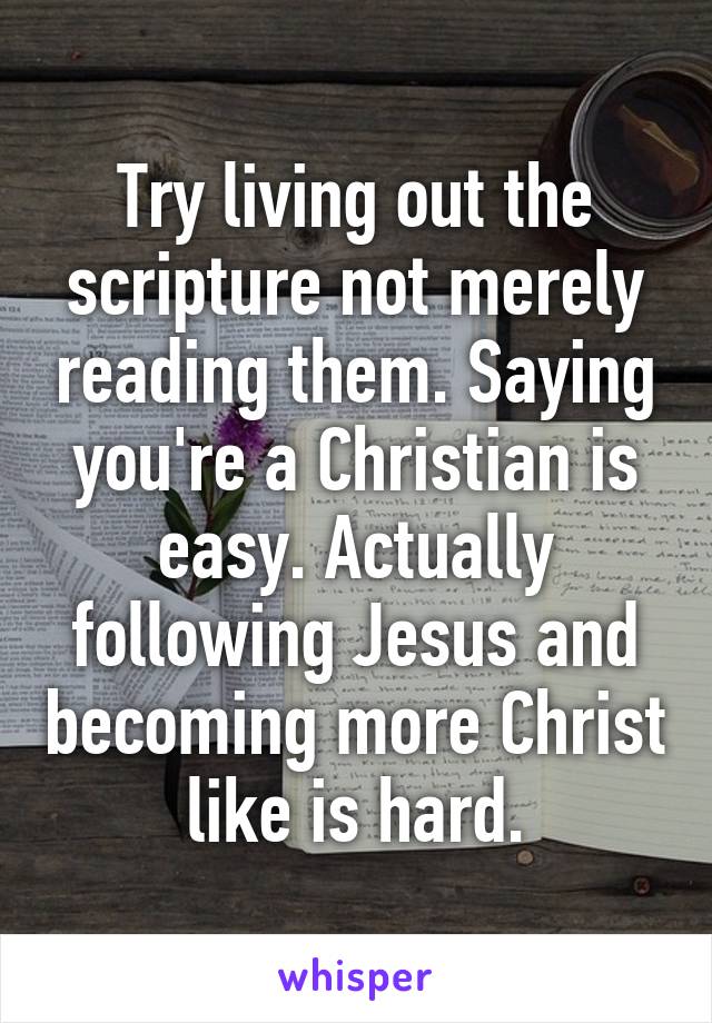 Try living out the scripture not merely reading them. Saying you're a Christian is easy. Actually following Jesus and becoming more Christ like is hard.