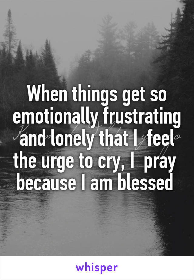 When things get so emotionally frustrating and lonely that I  feel the urge to cry, I  pray  because I am blessed 