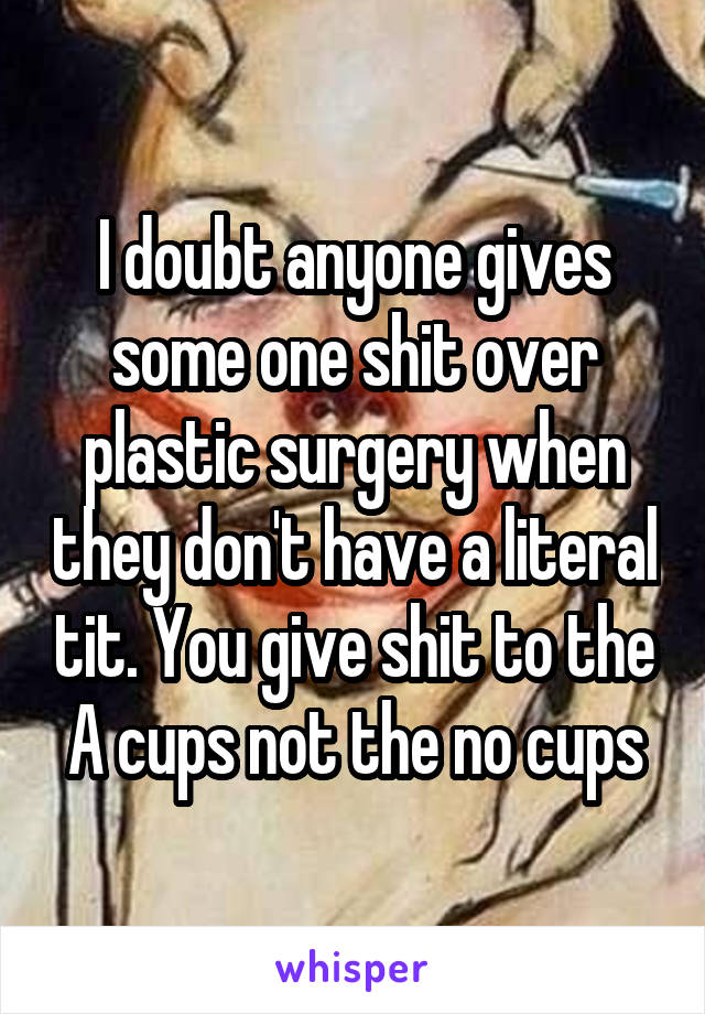 I doubt anyone gives some one shit over plastic surgery when they don't have a literal tit. You give shit to the A cups not the no cups