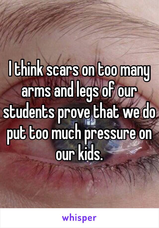 I think scars on too many arms and legs of our students prove that we do put too much pressure on our kids. 