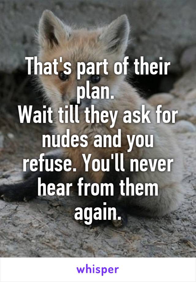 That's part of their plan. 
Wait till they ask for nudes and you refuse. You'll never hear from them again.