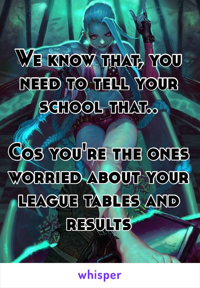 We know that, you need to tell your school that..

Cos you're the ones worried about your league tables and results