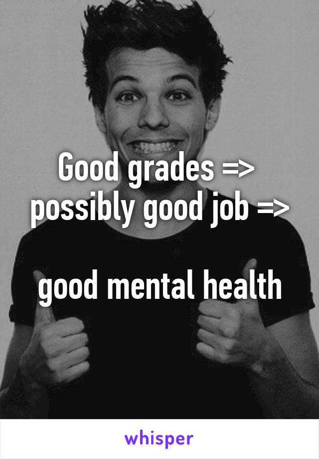 Good grades => 
possibly good job => 
good mental health