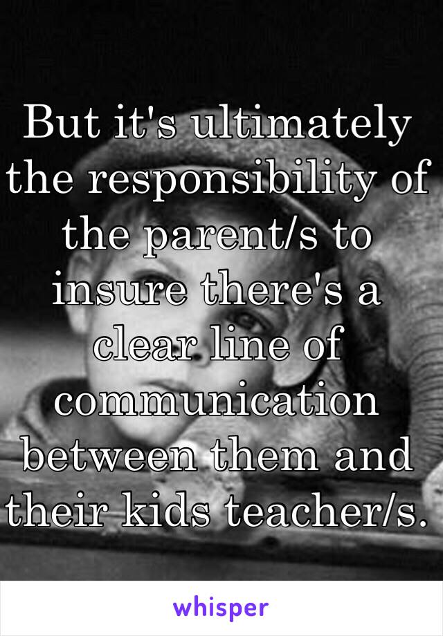 But it's ultimately the responsibility of the parent/s to insure there's a clear line of communication between them and their kids teacher/s. 