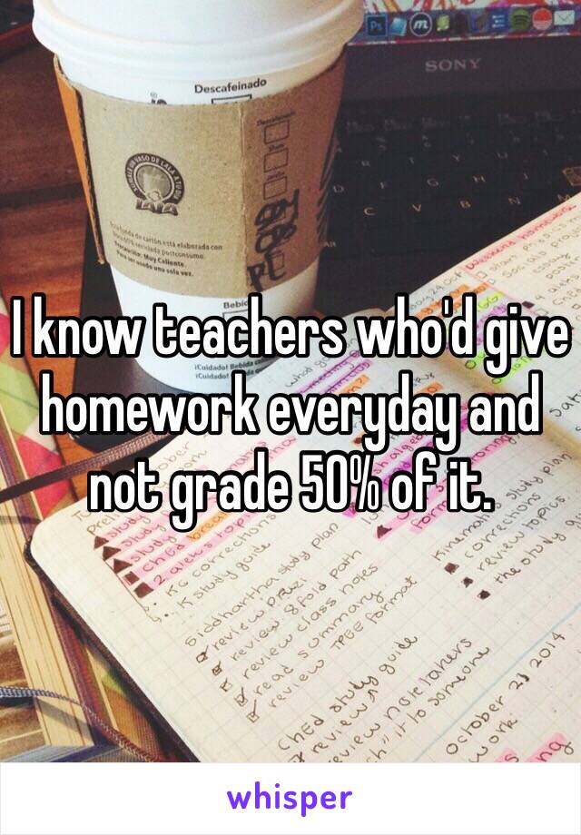 I know teachers who'd give homework everyday and not grade 50% of it.