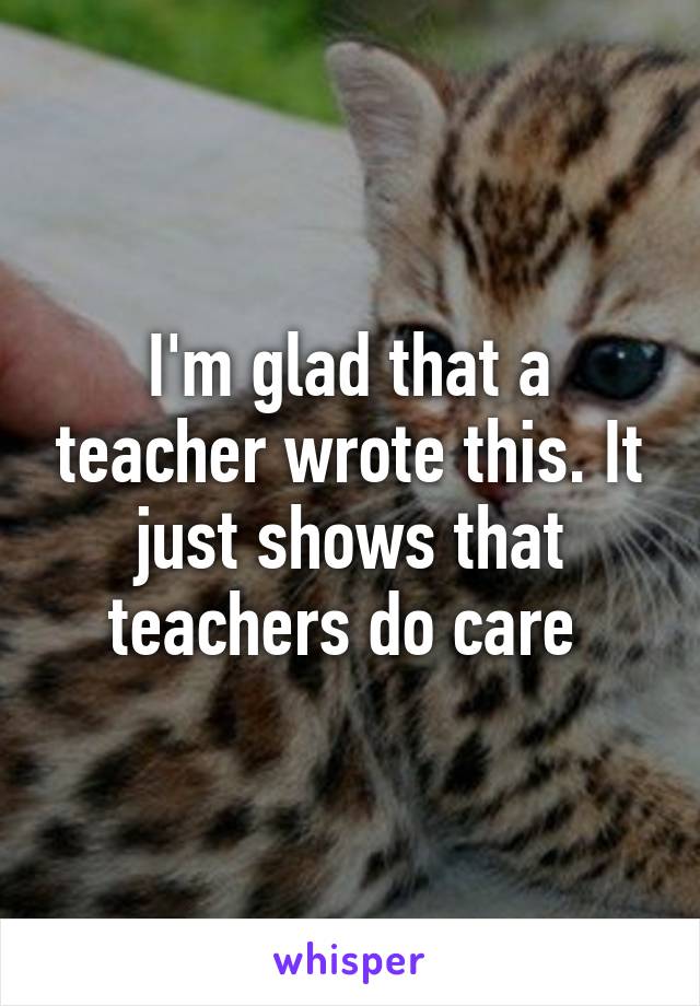 I'm glad that a teacher wrote this. It just shows that teachers do care 