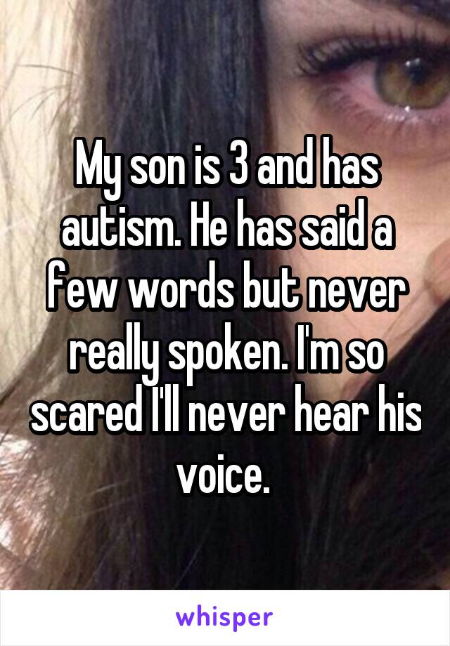My son is 3 and has autism. He has said a few words but never really spoken. I'm so scared I'll never hear his voice. 