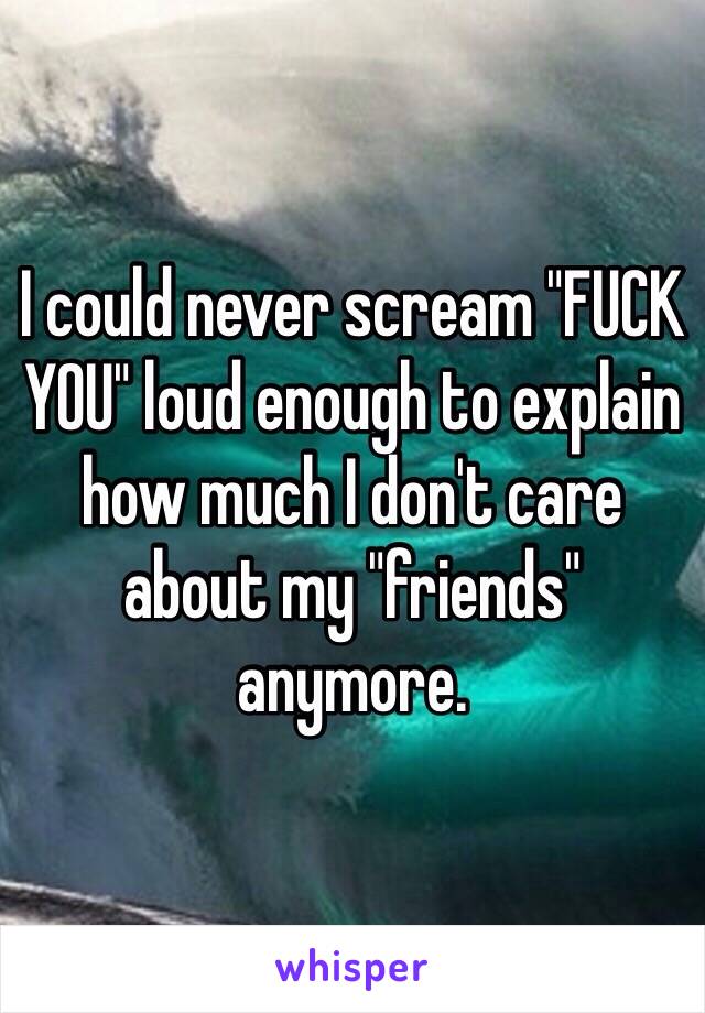 I could never scream "FUCK YOU" loud enough to explain how much I don't care about my "friends" anymore. 