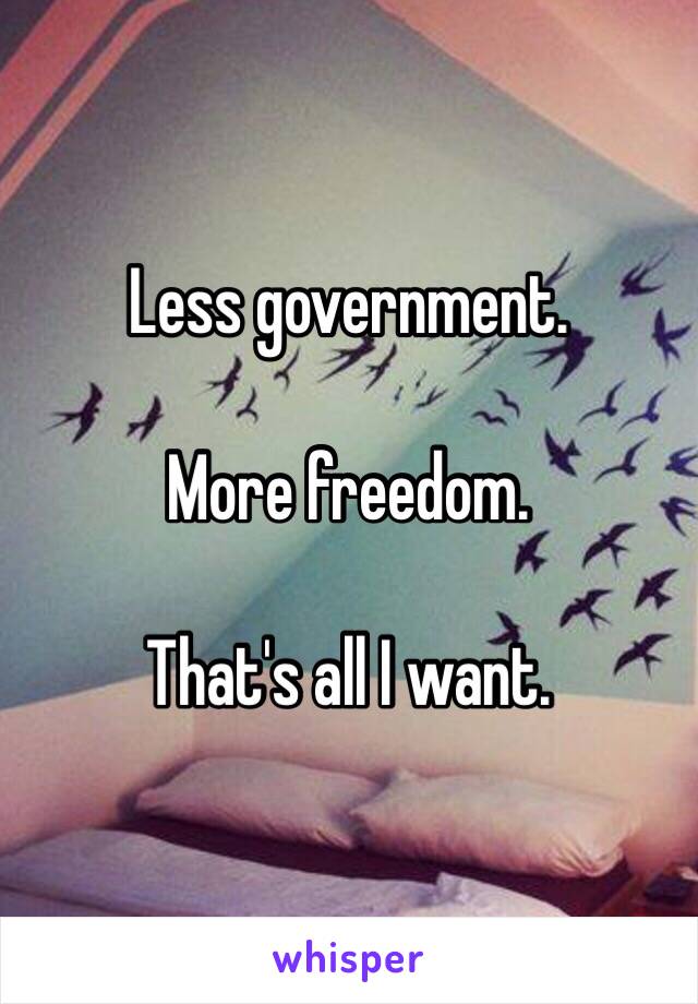 Less government.

More freedom. 

That's all I want. 