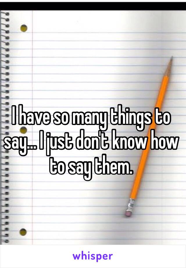 I have so many things to say... I just don't know how to say them. 