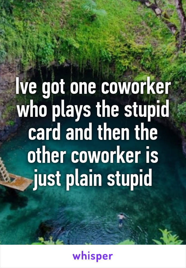 Ive got one coworker who plays the stupid card and then the other coworker is just plain stupid