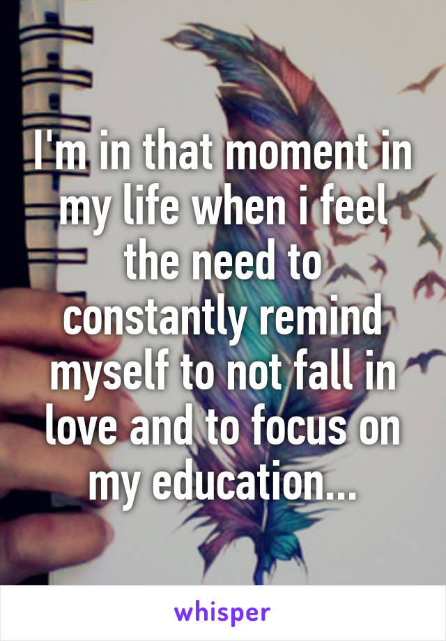 I'm in that moment in my life when i feel the need to constantly remind myself to not fall in love and to focus on my education...