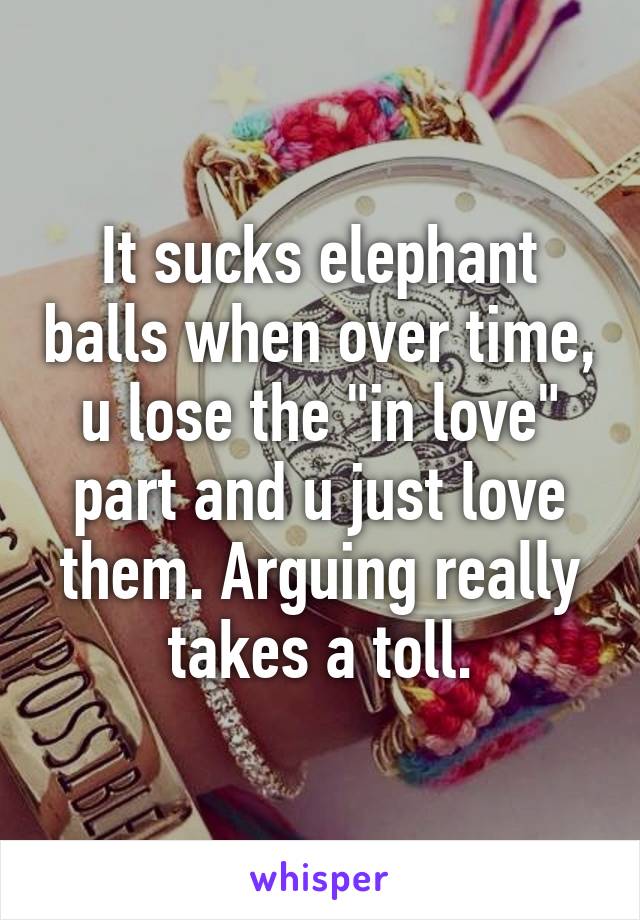 It sucks elephant balls when over time, u lose the "in love" part and u just love them. Arguing really takes a toll.
