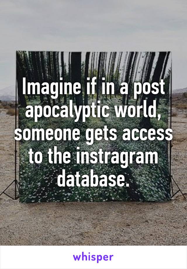 Imagine if in a post apocalyptic world, someone gets access to the instragram database.