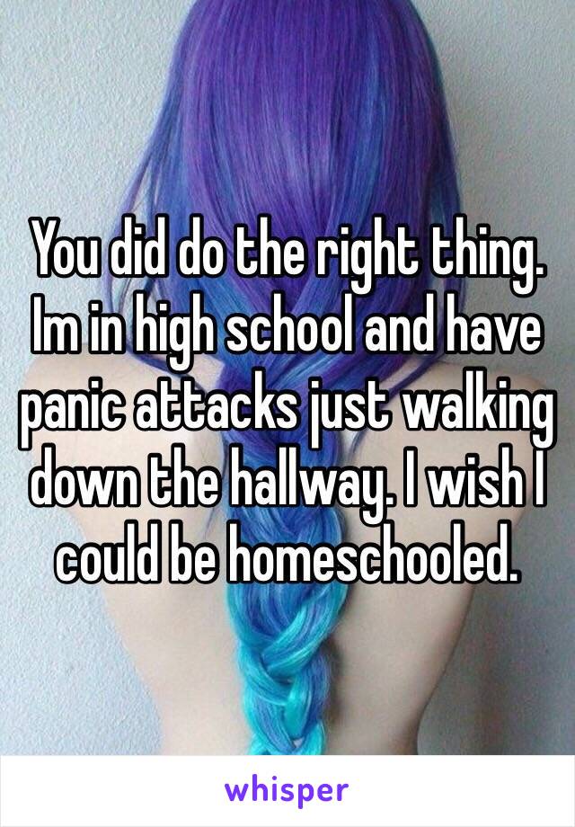 You did do the right thing. Im in high school and have panic attacks just walking down the hallway. I wish I could be homeschooled. 