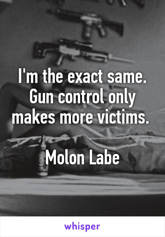 I'm the exact same.
Gun control only makes more victims.  
Molon Labe