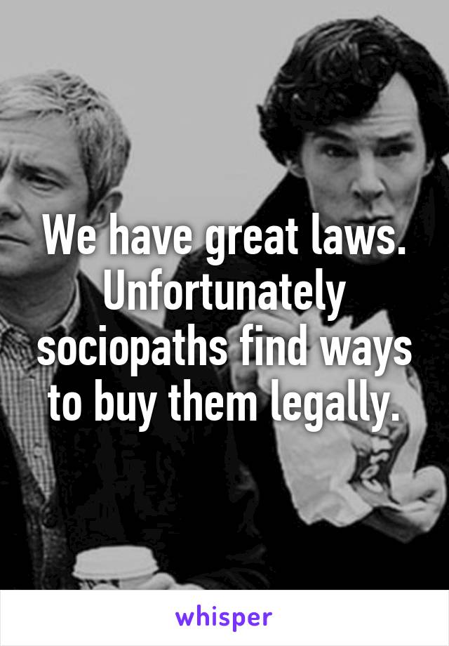 We have great laws. Unfortunately sociopaths find ways to buy them legally.