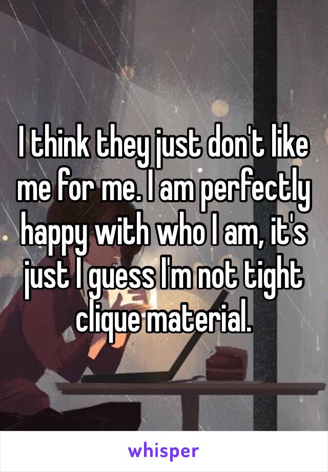 I think they just don't like me for me. I am perfectly happy with who I am, it's just I guess I'm not tight clique material.