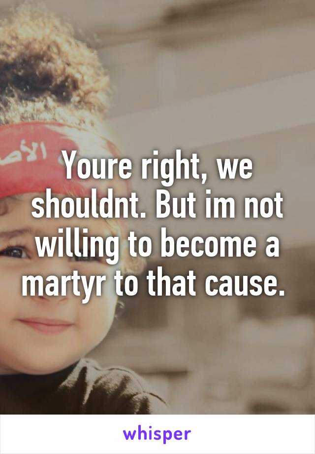 Youre right, we shouldnt. But im not willing to become a martyr to that cause. 