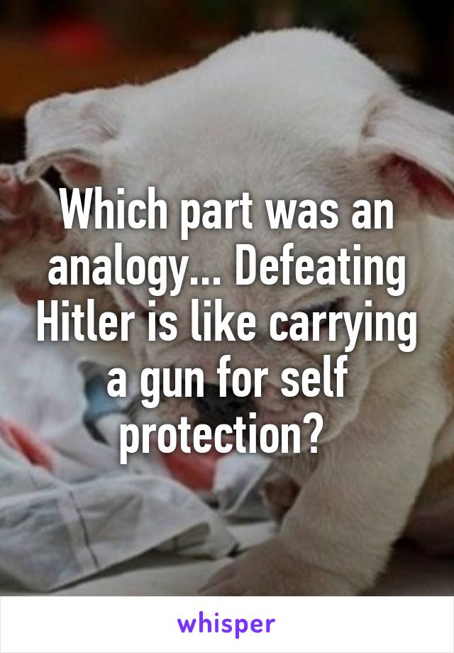 Which part was an analogy... Defeating Hitler is like carrying a gun for self protection? 