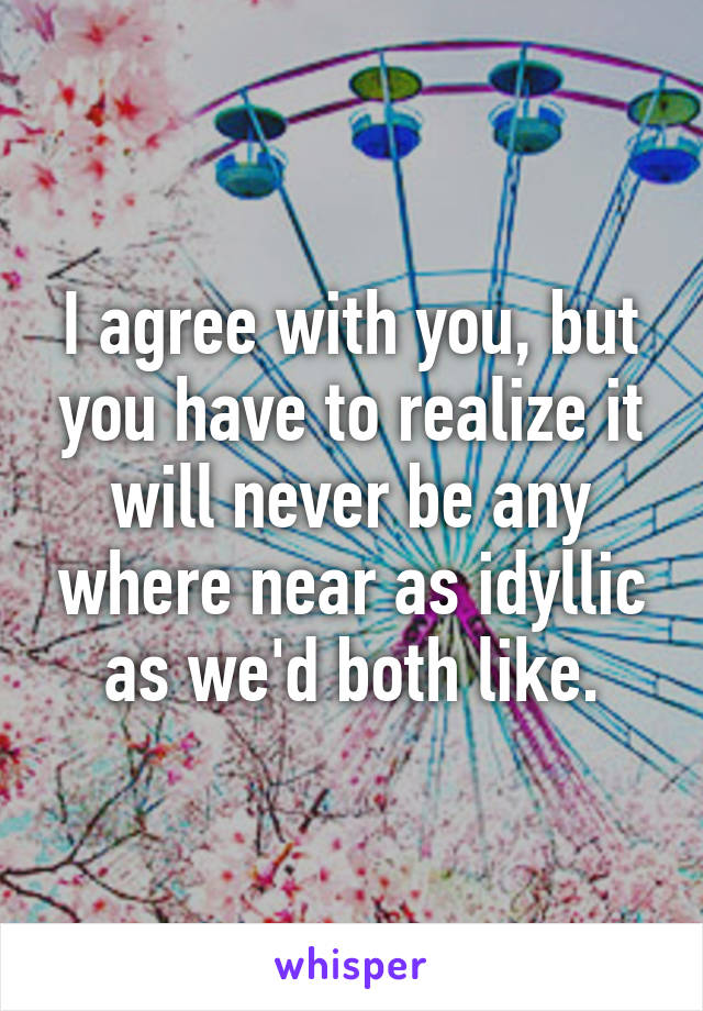 I agree with you, but you have to realize it will never be any where near as idyllic as we'd both like.