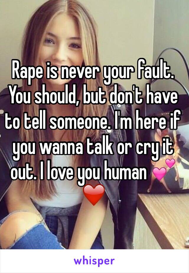 Rape is never your fault. You should, but don't have to tell someone. I'm here if you wanna talk or cry it out. I love you human 💕❤️