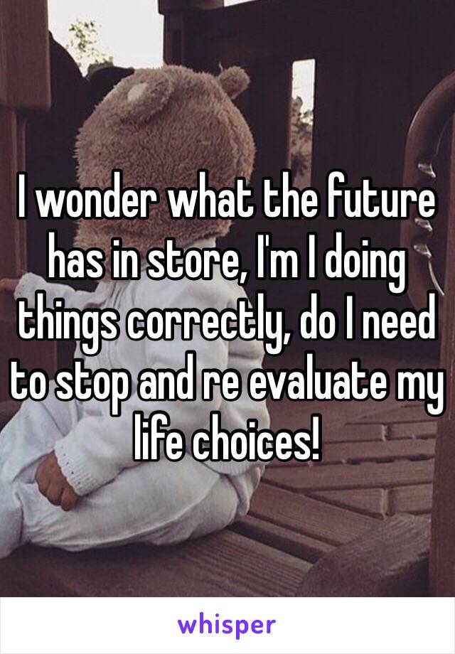 I wonder what the future has in store, I'm I doing things correctly, do I need to stop and re evaluate my life choices! 