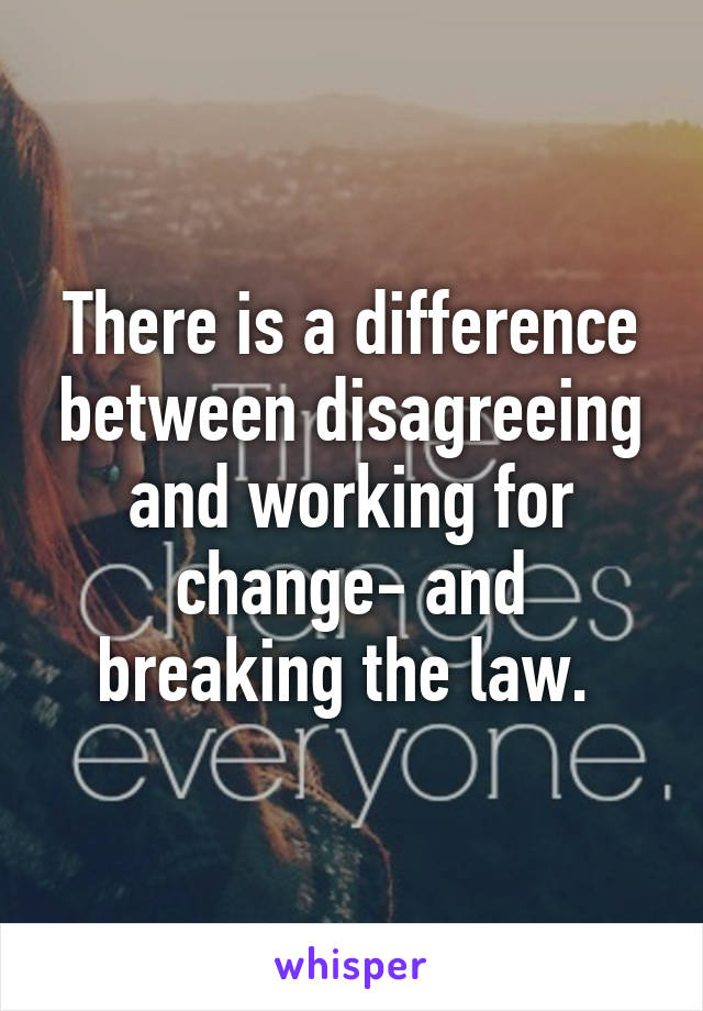 There is a difference between disagreeing and working for change- and breaking the law. 