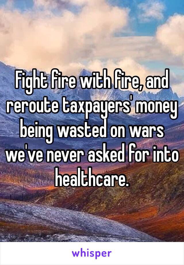 Fight fire with fire, and reroute taxpayers' money being wasted on wars we've never asked for into healthcare.