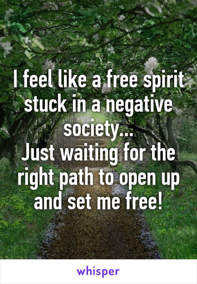 I feel like a free spirit stuck in a negative society...
Just waiting for the right path to open up and set me free!