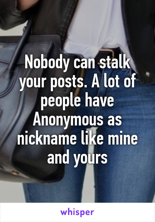 Nobody can stalk your posts. A lot of people have Anonymous as nickname like mine and yours