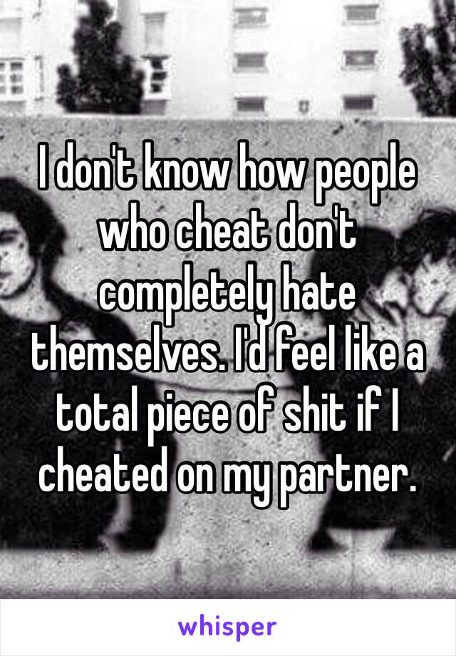 I don't know how people who cheat don't completely hate themselves. I'd feel like a total piece of shit if I cheated on my partner.