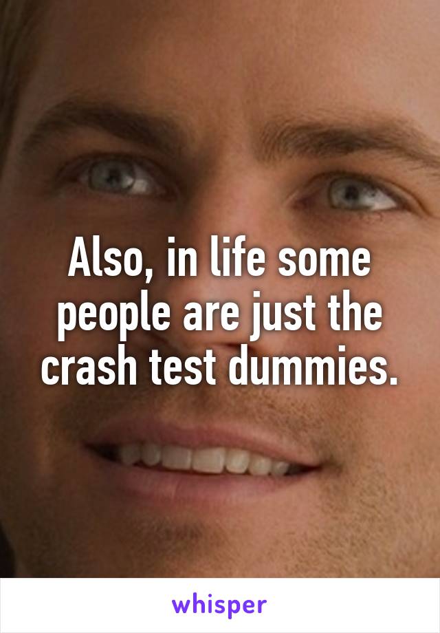 Also, in life some people are just the crash test dummies.