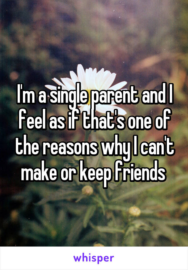 I'm a single parent and I feel as if that's one of the reasons why I can't make or keep friends 