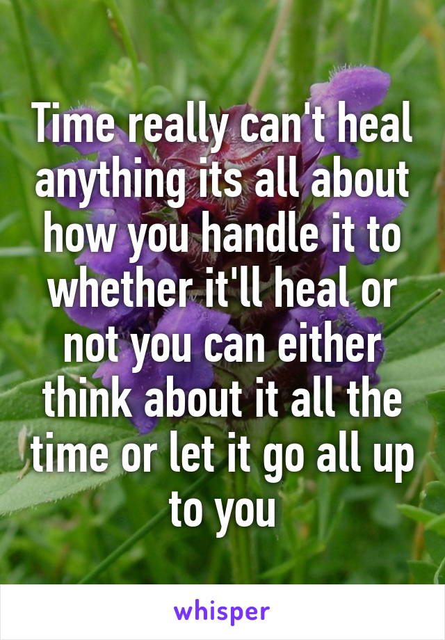 Time really can't heal anything its all about how you handle it to whether it'll heal or not you can either think about it all the time or let it go all up to you