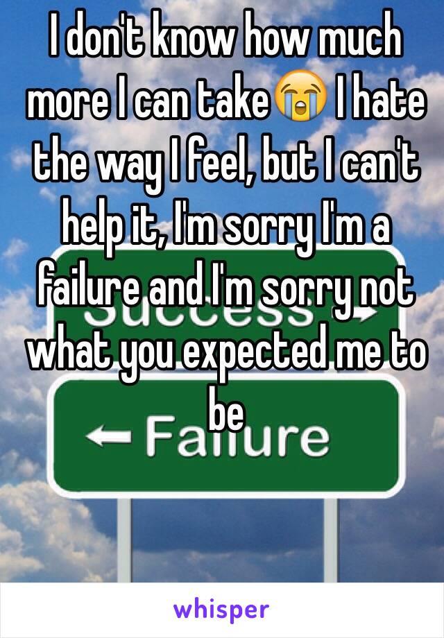 I don't know how much more I can take😭 I hate the way I feel, but I can't help it, I'm sorry I'm a failure and I'm sorry not what you expected me to be 