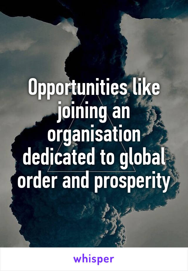 Opportunities like joining an organisation dedicated to global order and prosperity