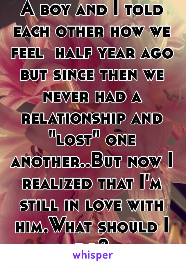 A boy and I told each other how we feel  half year ago but since then we never had a relationship and "lost" one another..But now I realized that I'm still in love with him.What should I do?