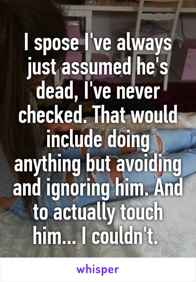 I spose I've always just assumed he's dead, I've never checked. That would include doing anything but avoiding and ignoring him. And to actually touch him... I couldn't. 