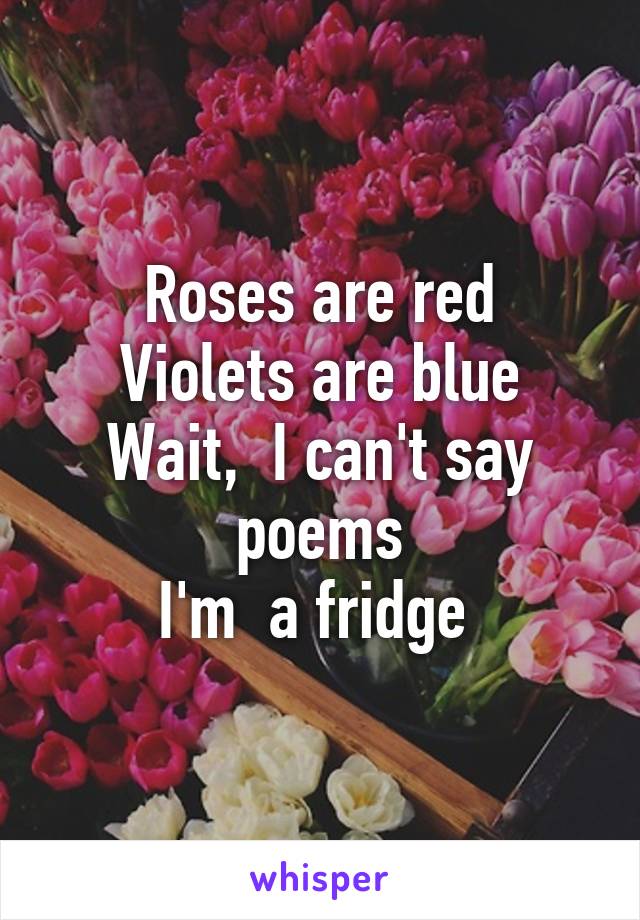 Roses are red
Violets are blue
Wait,  I can't say poems
I'm  a fridge 