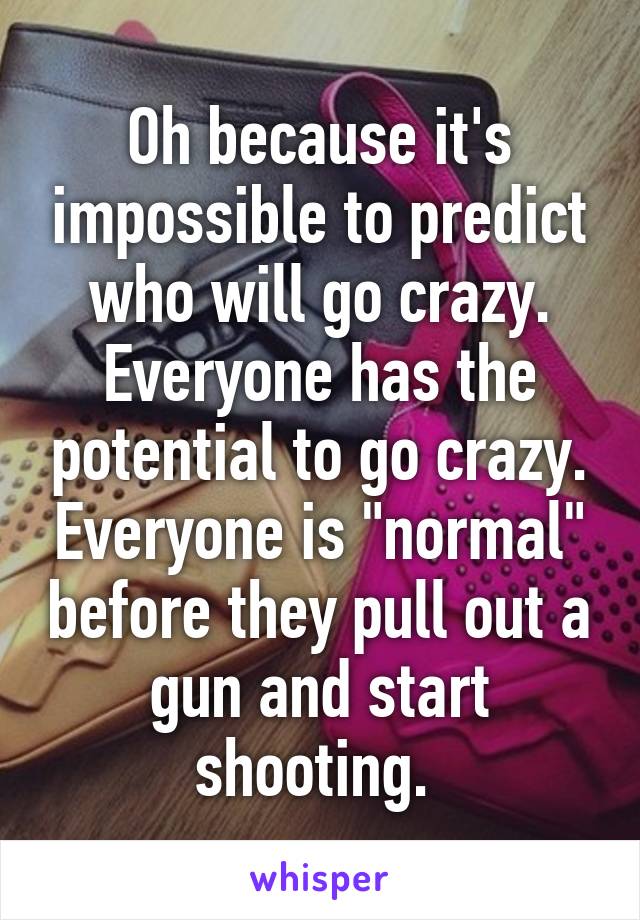 Oh because it's impossible to predict who will go crazy. Everyone has the potential to go crazy. Everyone is "normal" before they pull out a gun and start shooting. 