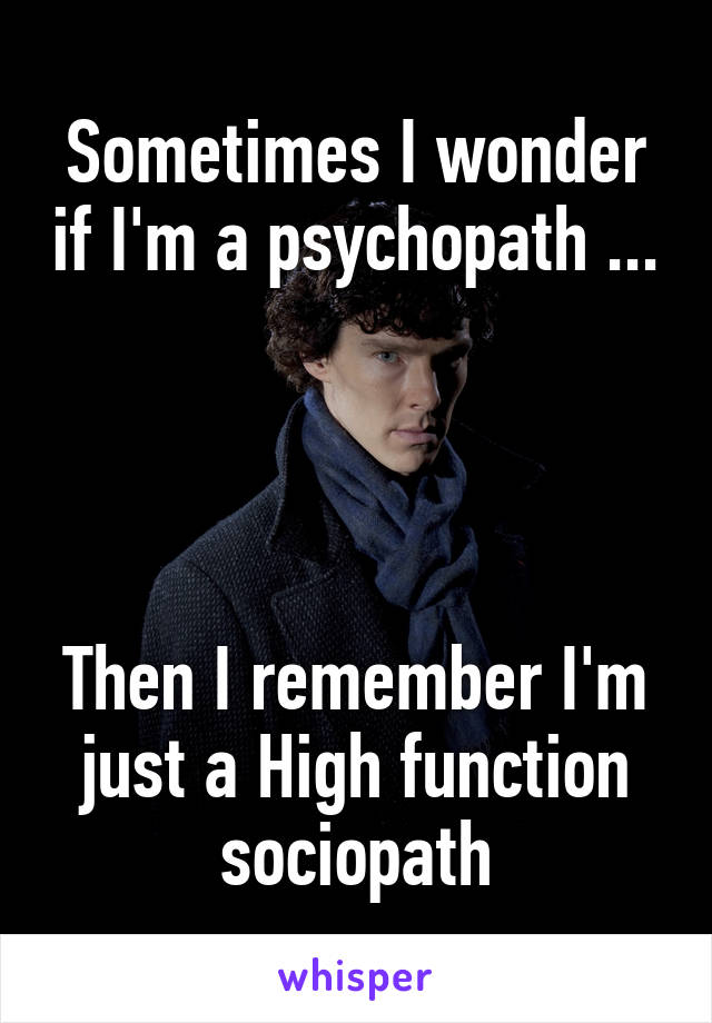 Sometimes I wonder if I'm a psychopath ...




Then I remember I'm just a High function sociopath