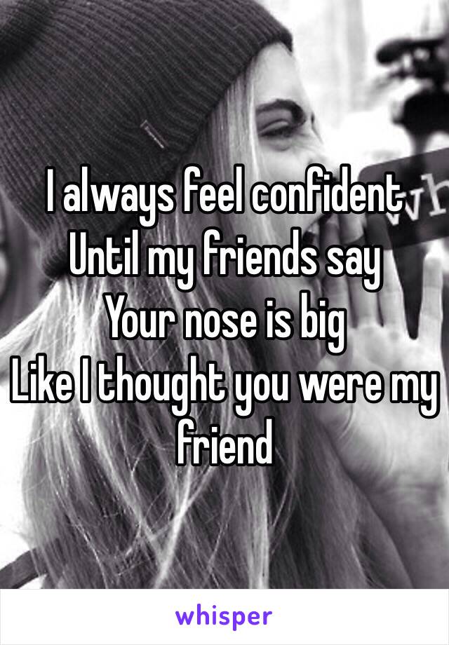 I always feel confident 
Until my friends say
Your nose is big
Like I thought you were my friend
