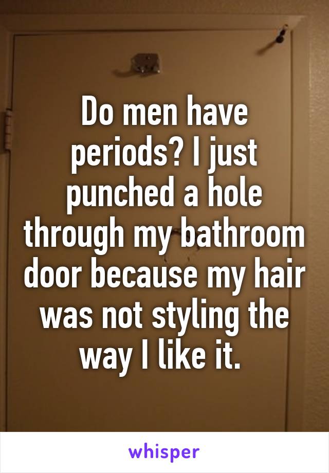 Do men have periods? I just punched a hole through my bathroom door because my hair was not styling the way I like it. 